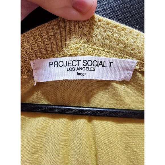 PROJECT SOCIAL T WOMENS LARGE YELLOW SHIRT MUSTARD SCOOP NECK RIBBED THERMAL - Picture 7 of 12